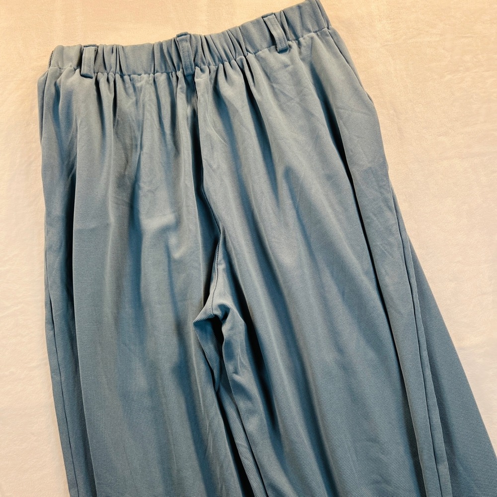Halara Dusty Blue Waffle Knit Pleated Wide Leg Work Pants Size Large Tall - Picture 6 of 7